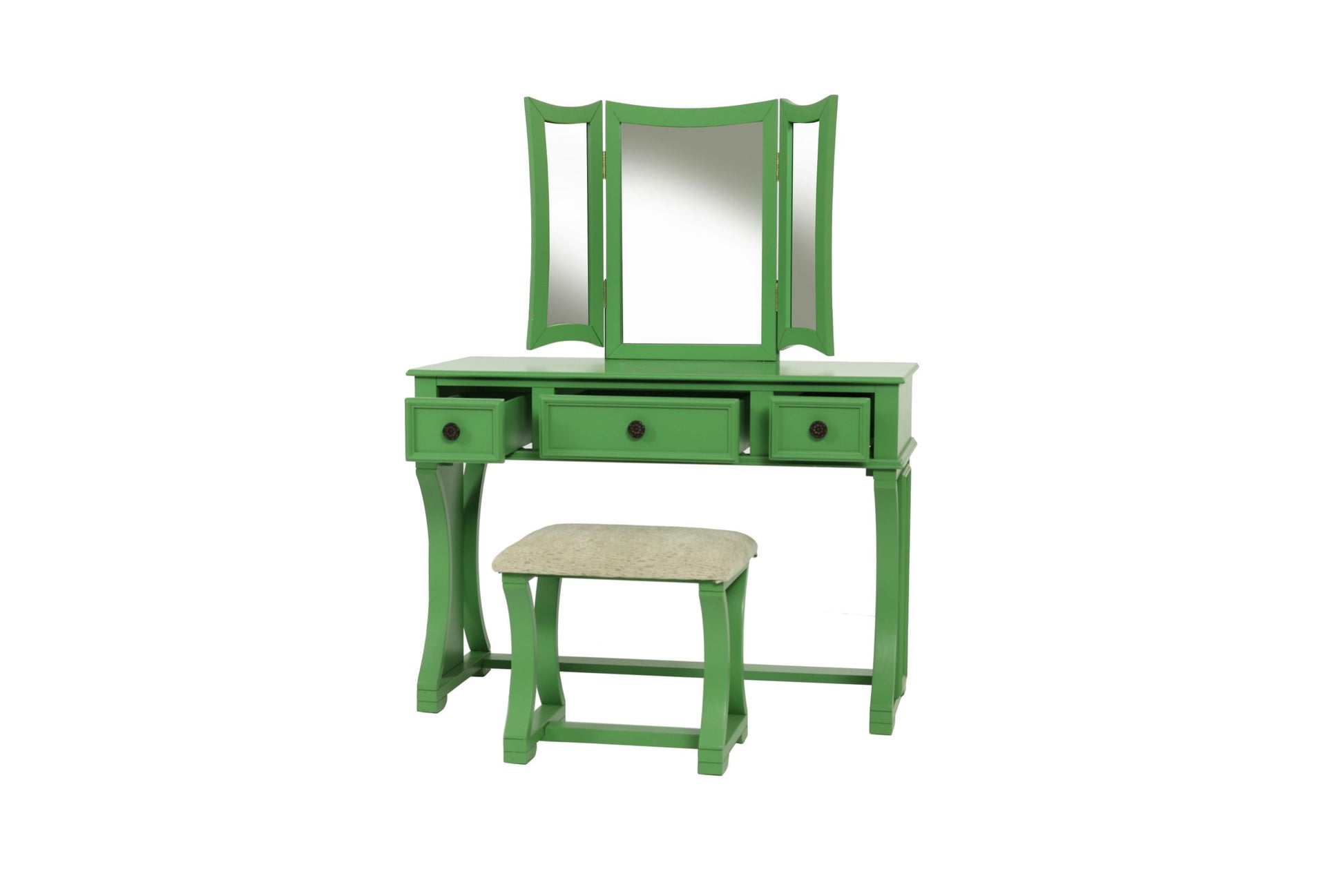 Unique Modern Bedroom Vanity Set W Stool Foldable Mirror Drawers Apple Green Color Mdf Veneer 1Pc Vanity Furniture Antique Green Bedroom Modern Folding Pine Particle Board