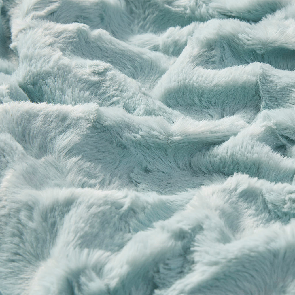 Oversized Faux Fur Throw Aqua Polyester