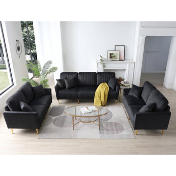 3 Pieces Sectional Sofa Set For Living Room, 2 Pieces Of Two Seater Sofas And 1 Piece Of 3 Seater Sofas,3 Pcs Couch Set With, Sectional Couches For Living Room, 3 Seater Sofa Loveseatblack Ve Black Foam Velvet 7 Seat