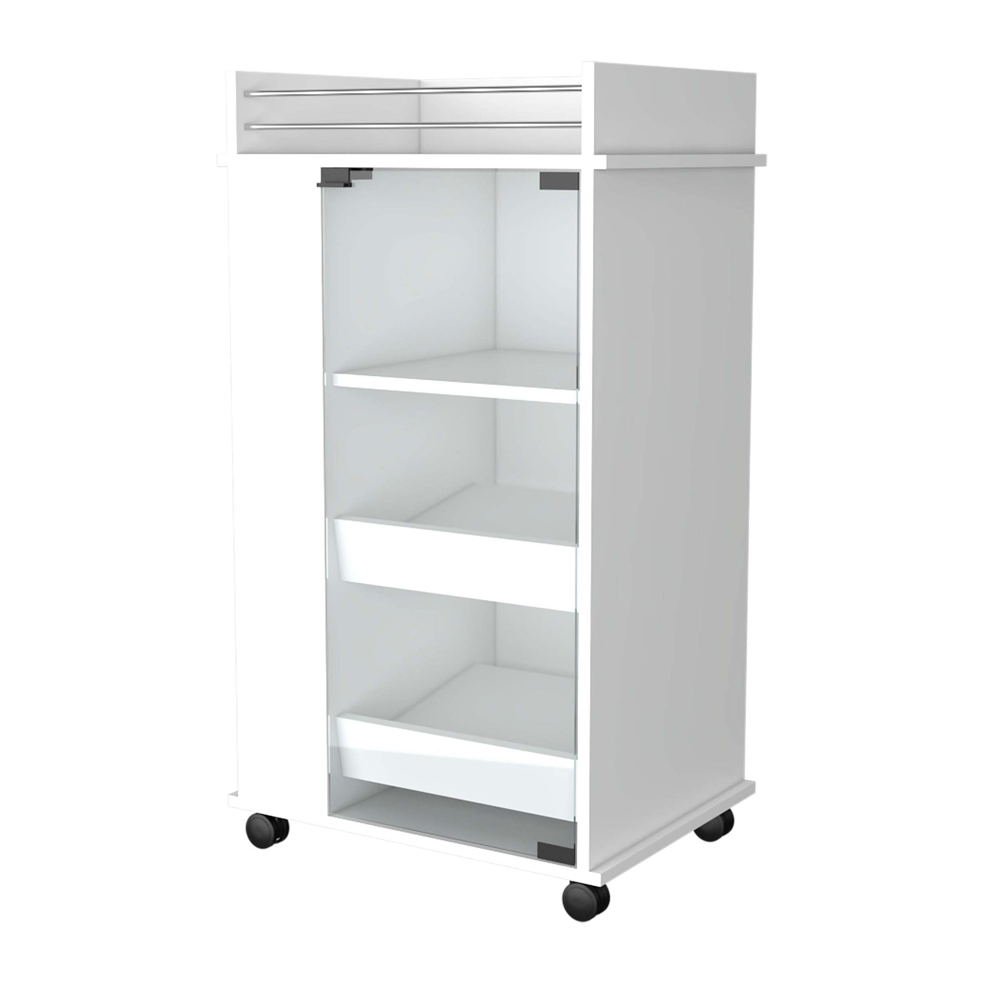 Willow Park Glass Door Bar Cart With Bottle Holder And Casters White White Engineered Wood