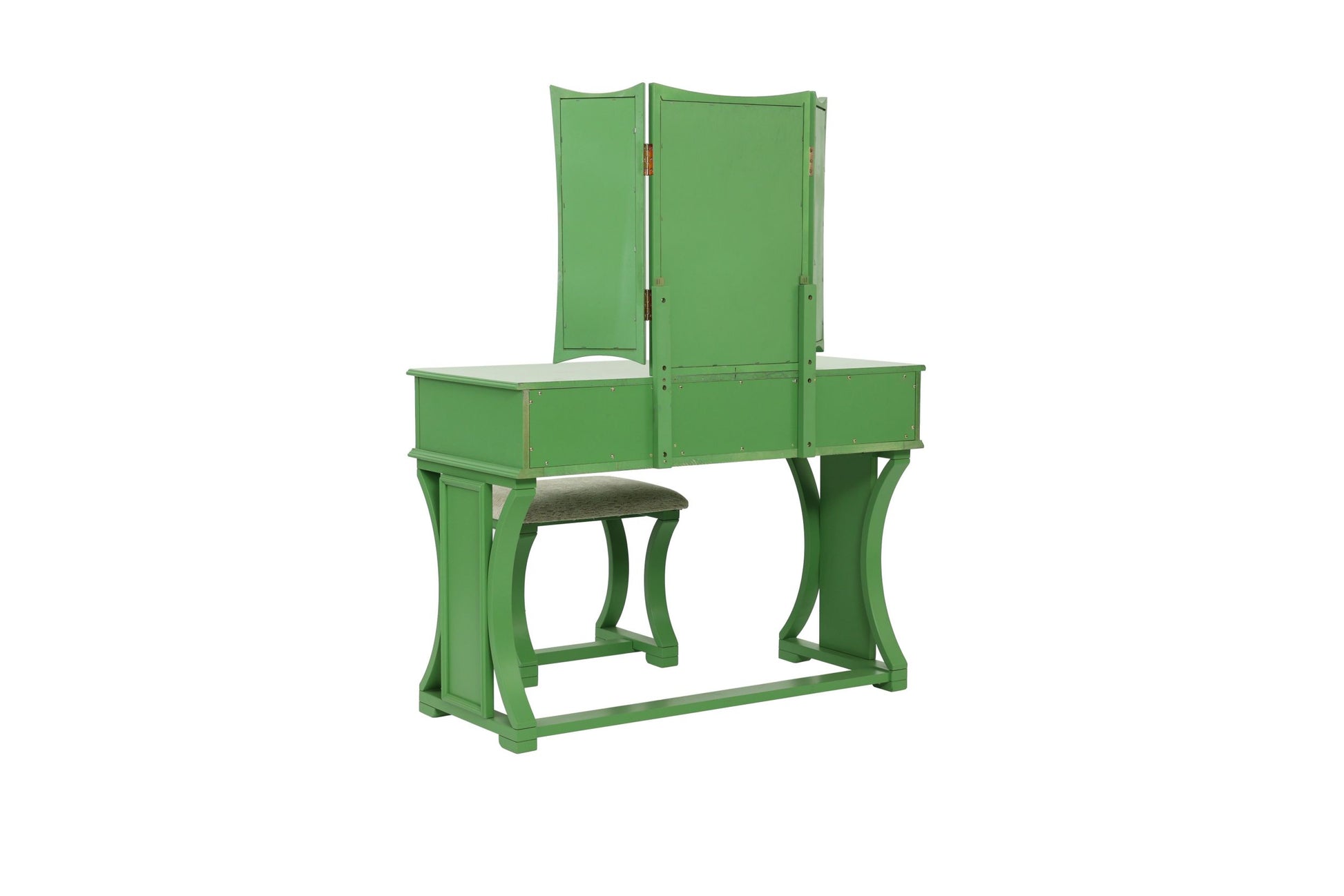 Unique Modern Bedroom Vanity Set W Stool Foldable Mirror Drawers Apple Green Color Mdf Veneer 1Pc Vanity Furniture Antique Green Bedroom Modern Folding Pine Particle Board