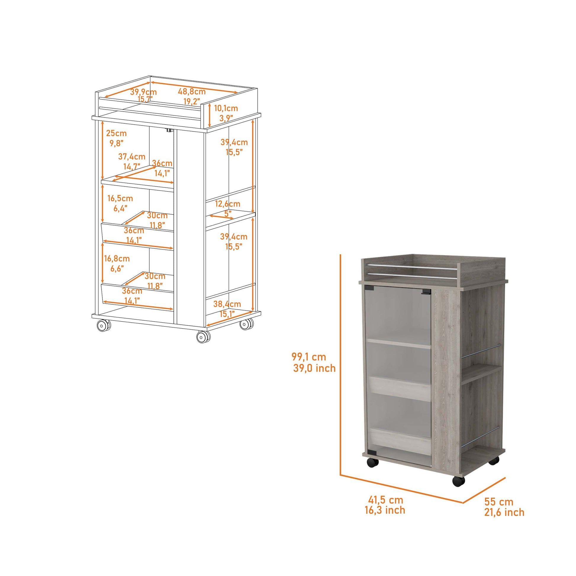 Willow Park Glass Door Bar Cart With Bottle Holder And Casters Light Gray Gray Engineered Wood