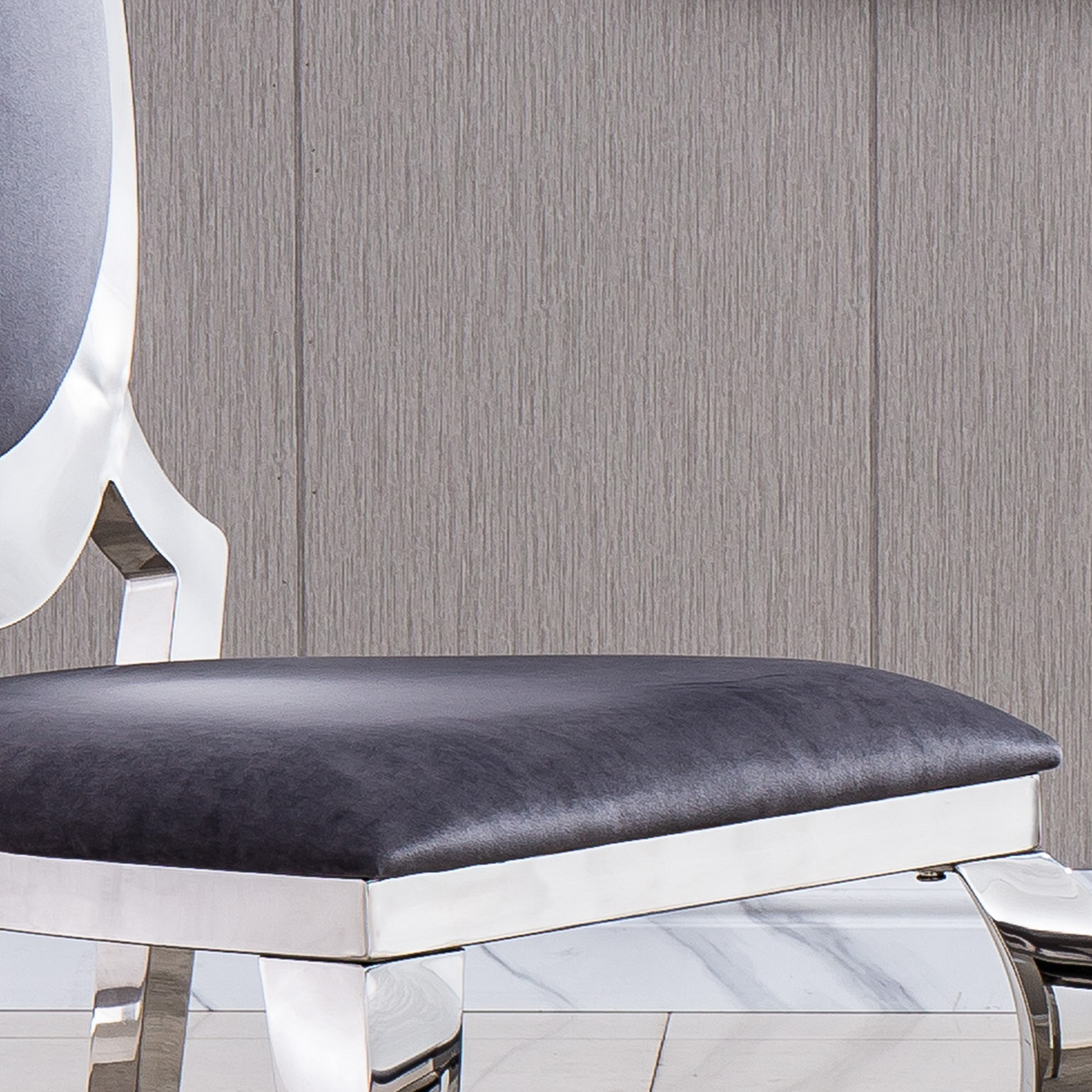 Velvet Dining Chair With Oval Backrest Set Of 2, Stainless Steel Legs Grey Velvet