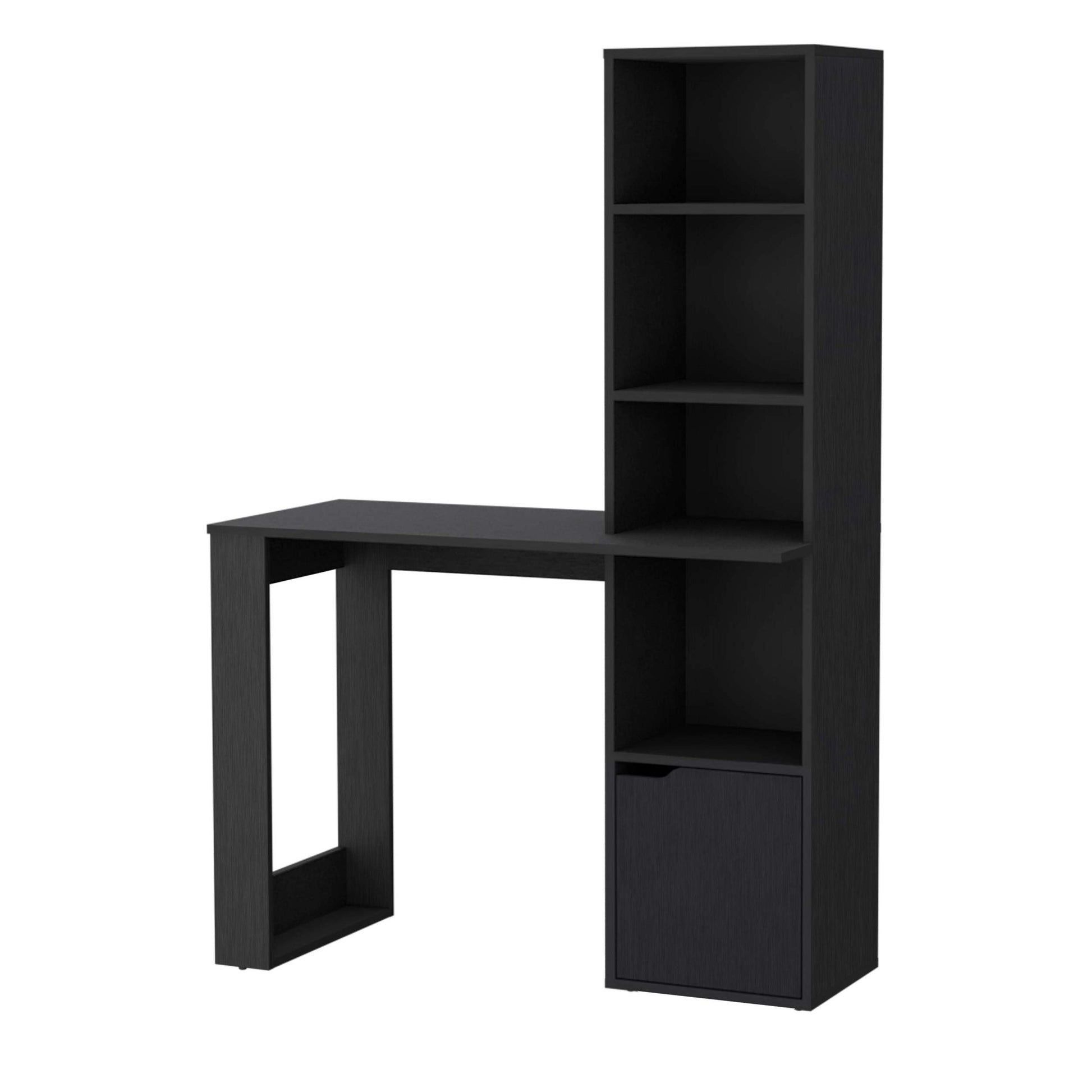 Peterson Computer Desk With 4 Tier Bookcase And 1 Door Cabinet Black Black Engineered Wood