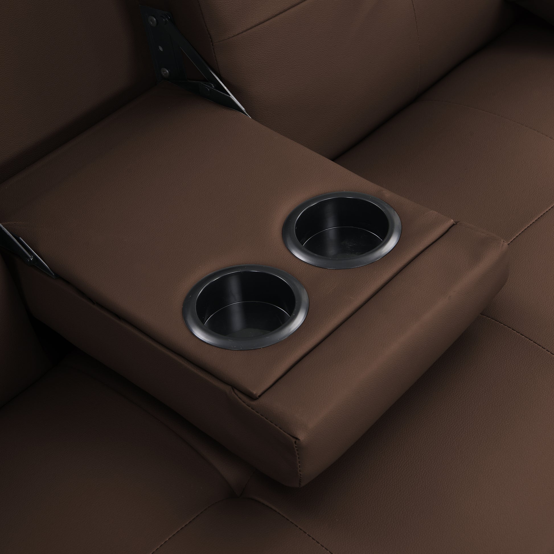 Sofa Bed With Armrest Two Holders Wood Frame, Stainless Leg, Futon Brown Pvc Brown Pvc