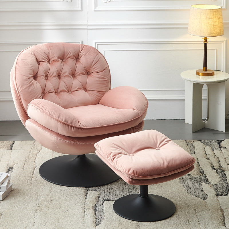 Swivel Leisure Chair Lounge Chair Velvet Pink Color With Stool Pink Velvet