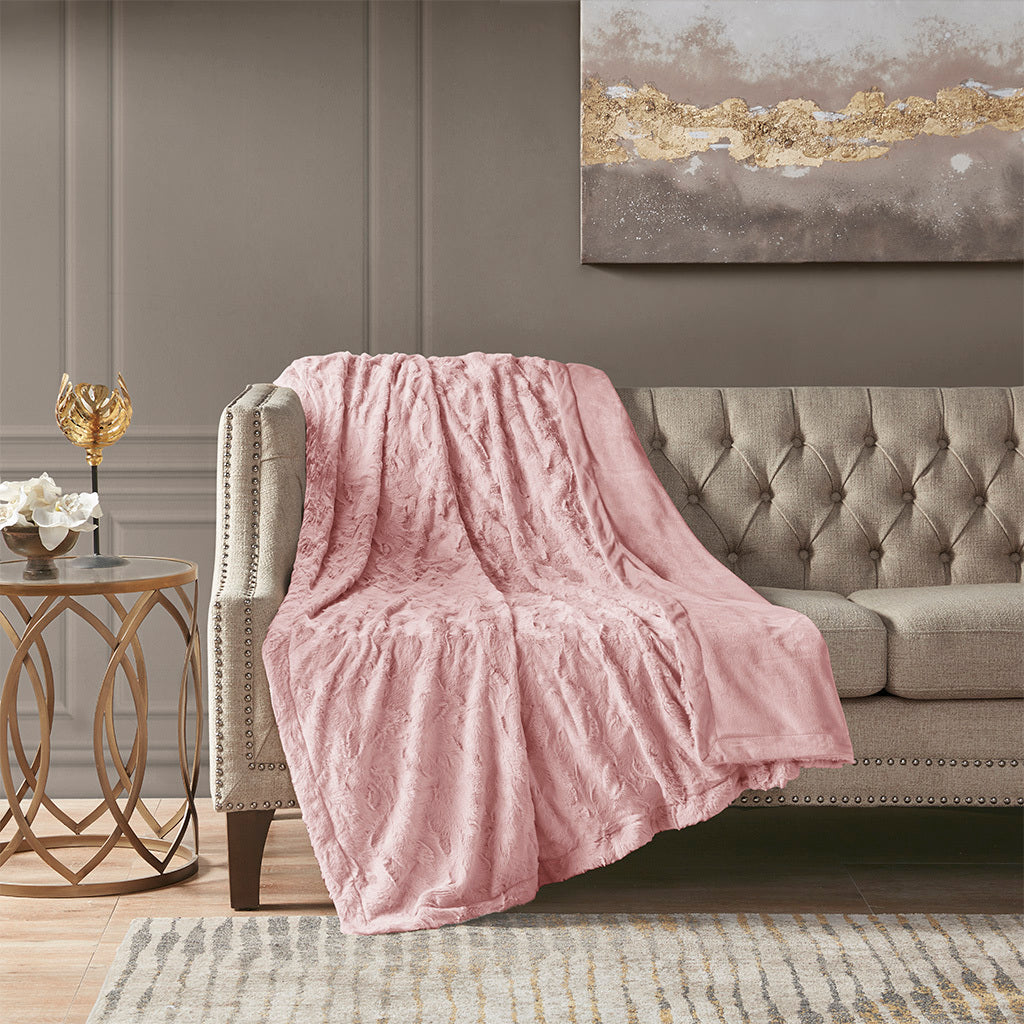 Oversized Faux Fur Throw Blush Polyester