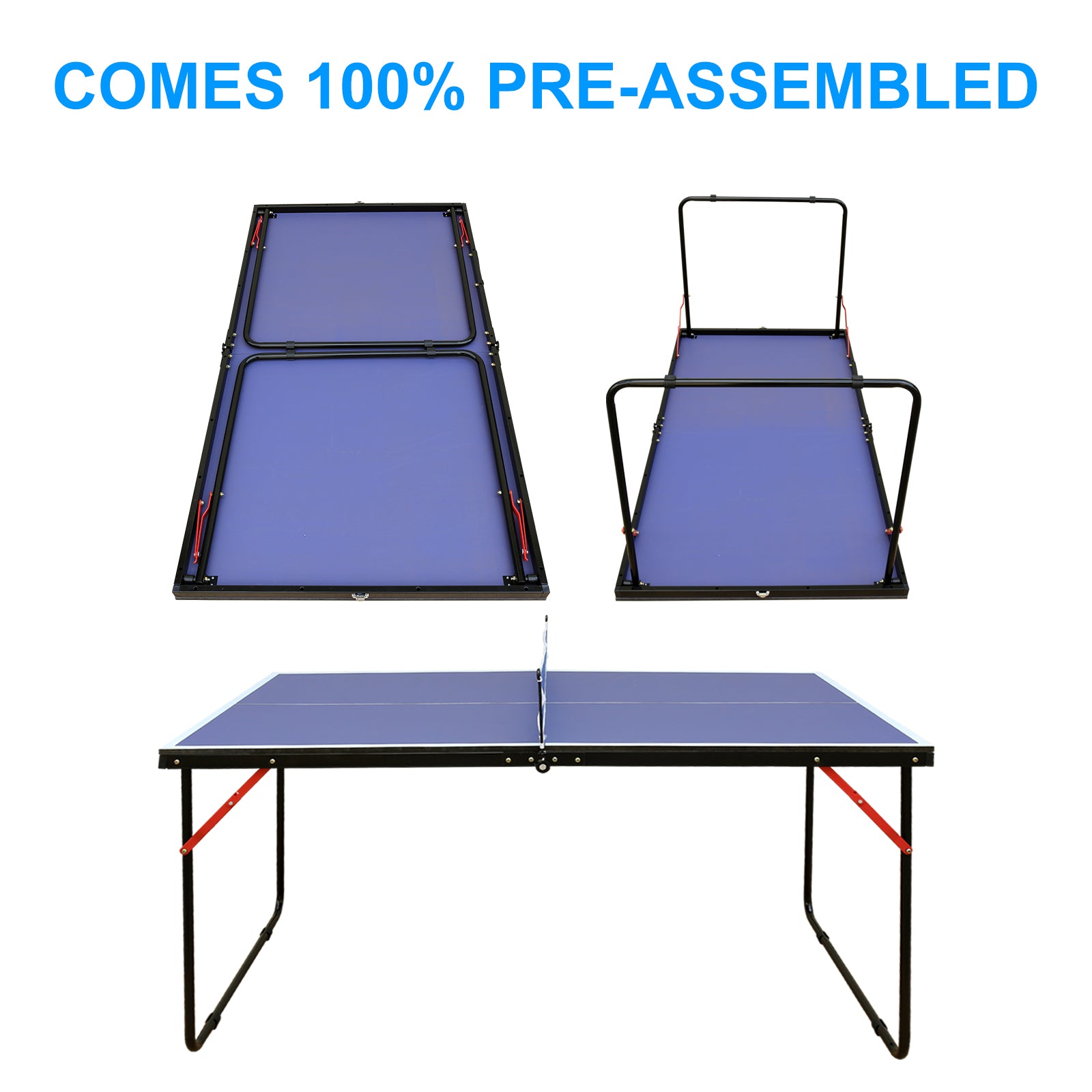 Table Tennis Table Foldable & Portable Ping Pong Table Set With Net And 2 Ping Pong Paddles For Indoor Outdoor Game Blue Mdf