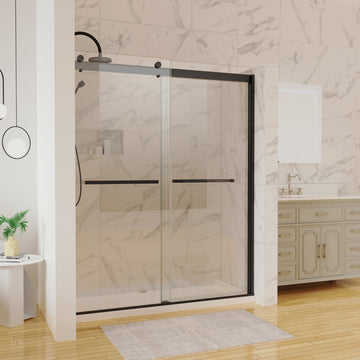 60 In. W X 74 In. H Shower Door In Matte Black With 5 16 In. 8 Mm Clear Glass Matte Black Aluminium