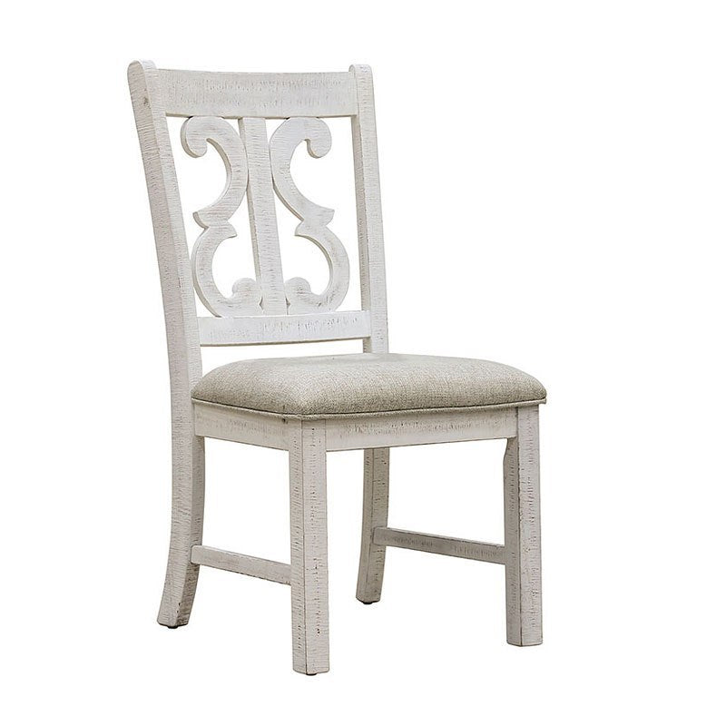 Lavish Design Distressed White 2Pcs Dining Chairs Only, Gray Padded Fabric Seat Dining Room Kitchen Furniture Solid Wood Decorative Back White Gray Dining Room Modern,Rustic Dining Chairs Solid Wood