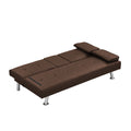 Sofa Bed With Armrest Two Holders Wood Frame, Stainless Leg, Futon Brown Pvc Brown Pvc