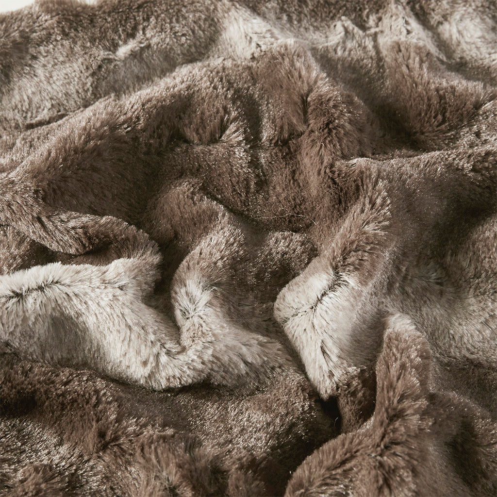 Oversized Faux Fur Throw Brown Polyester