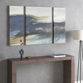 Triptych 3 Piece Canvas Wall Art Set Blue Wood