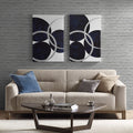 Silver Foil Abstract 2 Piece Canvas Wall Art Set Navy Mdf