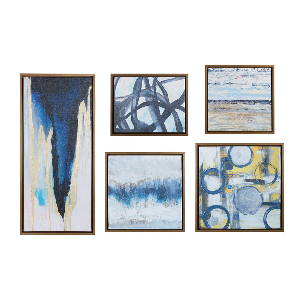 Abstract 5 Piece Gallery Framed Canvas Wall Art Set Natural Mdf