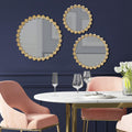 Gold Beaded Round Wall Mirror 3 Piece Set Gold Mdf