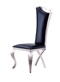 Unique Design Backrest Dining Chair With Stainless Steel Legs Set Of 2 Black Leather