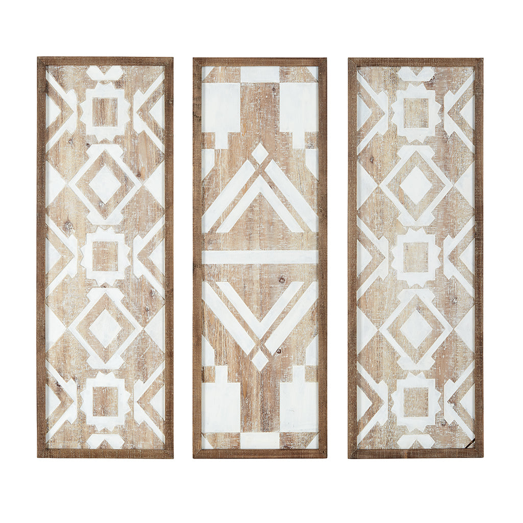 Two Tone Geometric 3 Piece Wood Wall Decor Set Natural Wood
