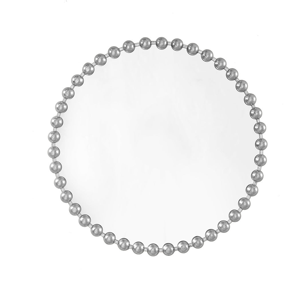 Beaded Round Wall Mirror 36"D Silver Mdf