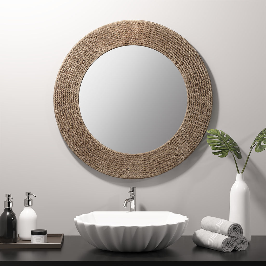 Natural Jute Rope Round Wall Mirror 26" Natural Mdf