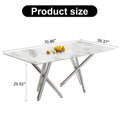 Large Modern Simple Rectangular Glass Dining Table For 6 8 People With 0.39 Inch White Imitation Marble Desktop And Silver Metal Legs For Kitchen Dining Living Room Meeting Room Banquet Hall 1538 White Glass