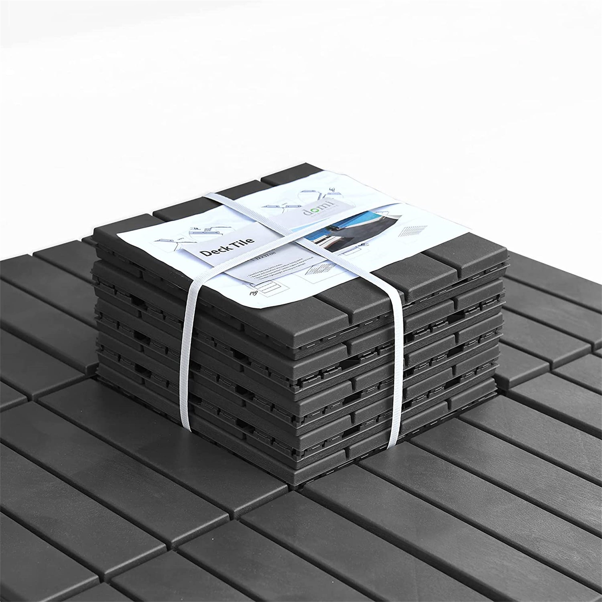 Patio Interlocking Deck Tiles, 12"X12" Square Composite Decking Tiles, Four Slat Plastic Outdoor Flooring Tile All Weather For Balcony Porch Backyard, Dark Gray, Pack Of 9 Dark Gray Plastic