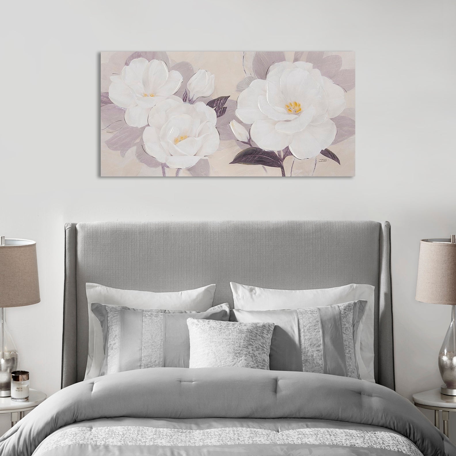 Embellished Canvas Wall Art White Mdf