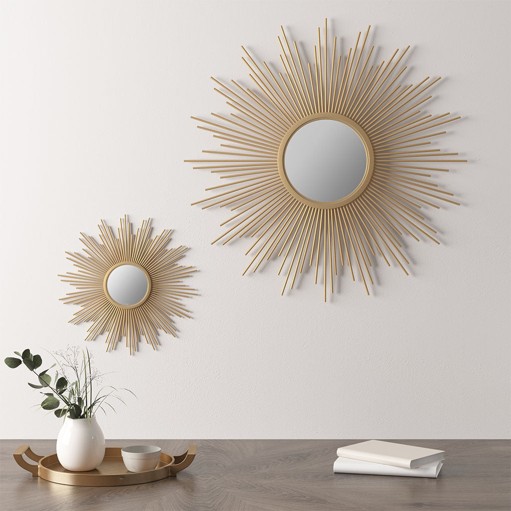 Sunburst Wall Decor Mirror 29.5"D Gold Mdf