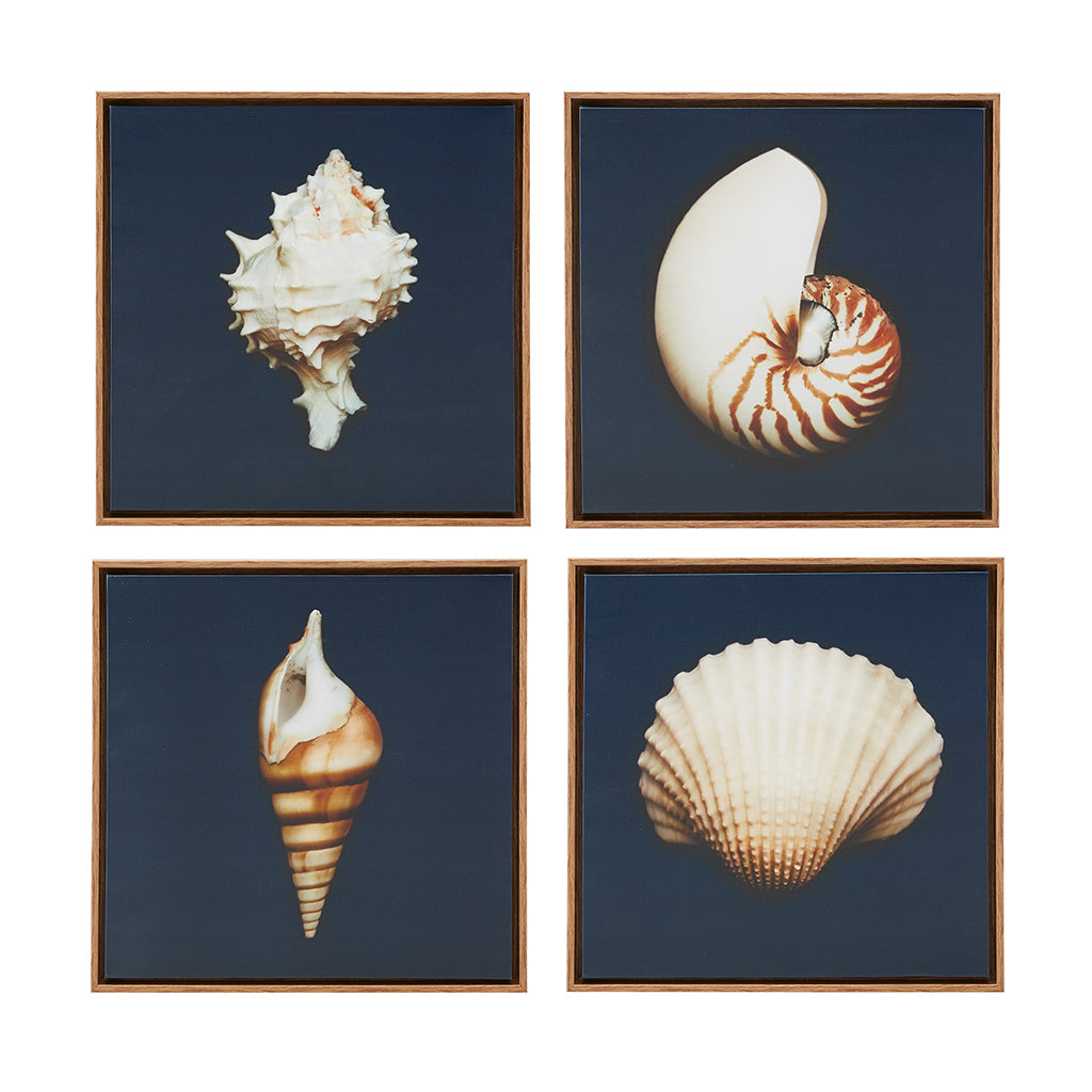 4 Piece Framed Canvas Wall Art Set Blue Mdf