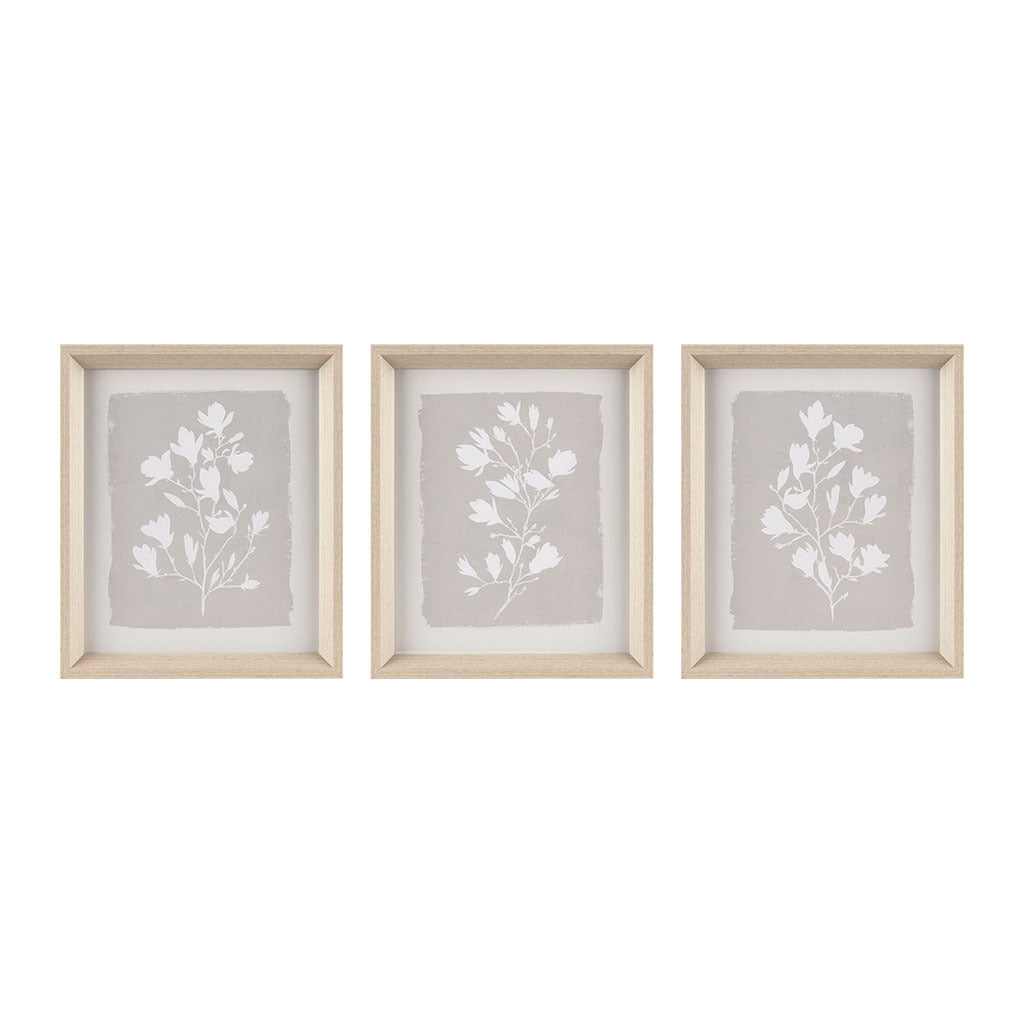 3 Piece Framed Glass Wall Art Set Beige Mdf