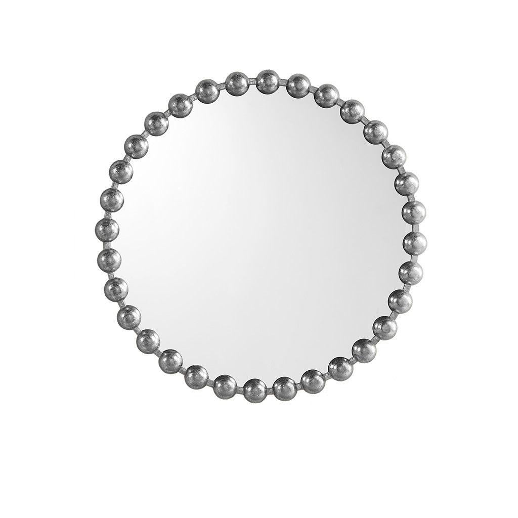 Beaded Round Wall Mirror 27"D Silver Mdf