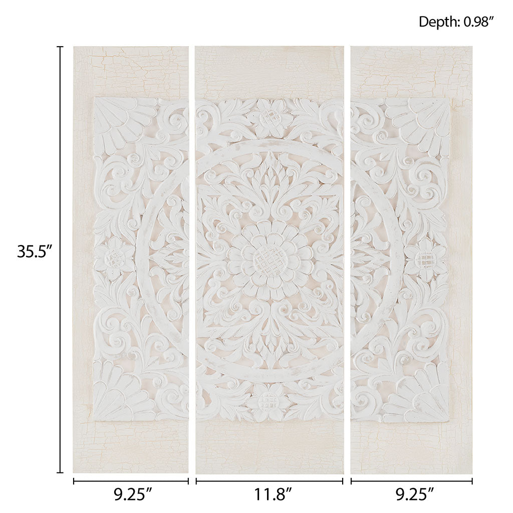 Triptych 3 Piece Dimensional Resin Canvas Wall Art Set Off White Wood