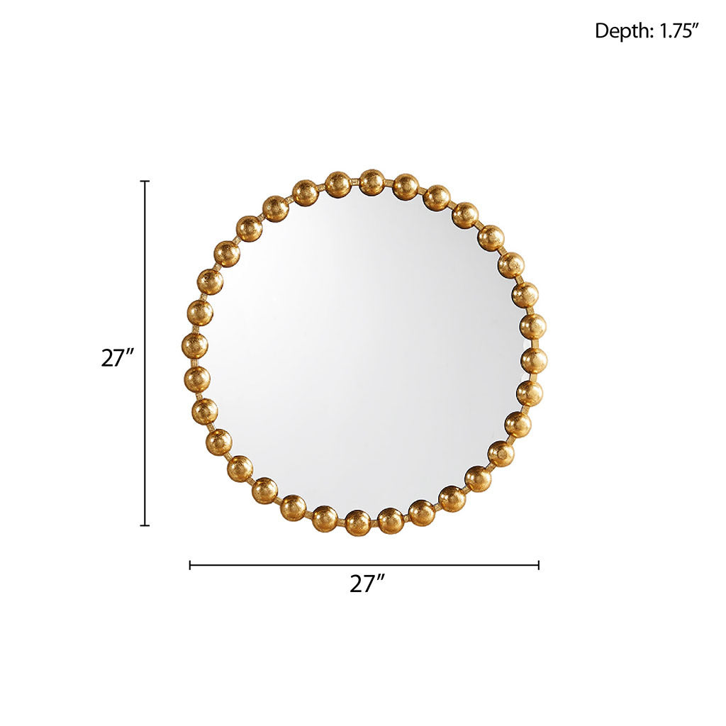 Beaded Round Wall Mirror 27"D Gold Mdf