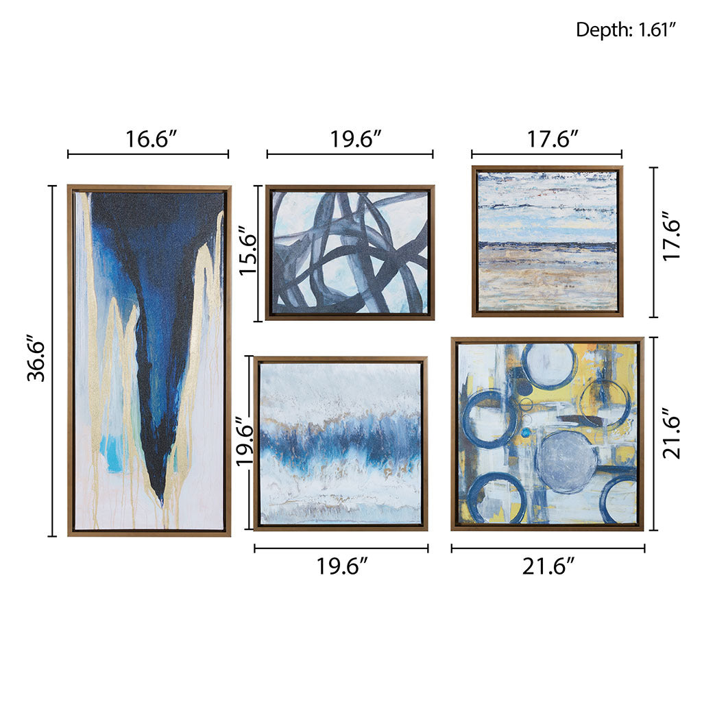 Abstract 5 Piece Gallery Framed Canvas Wall Art Set Natural Mdf