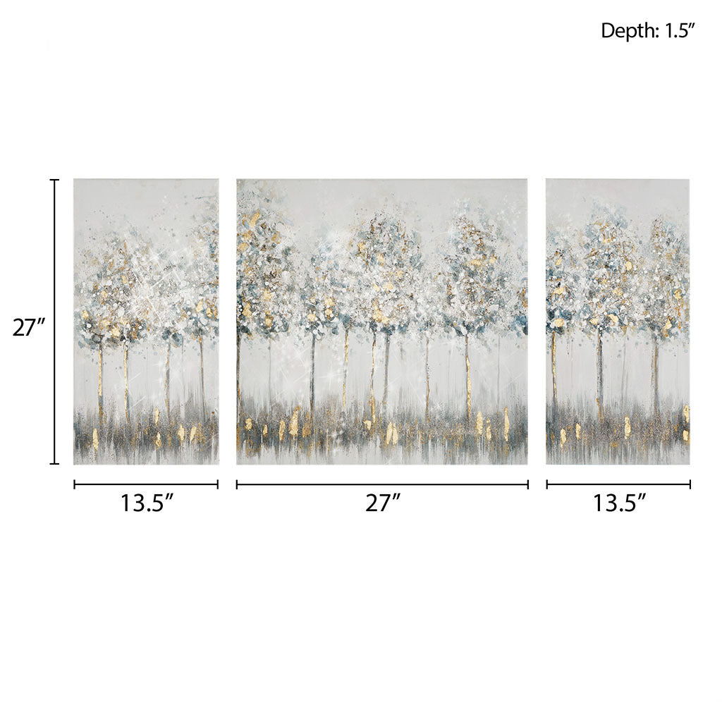 Gold Foil Triptych 3 Piece Canvas Wall Art Set Blue Multi Mdf