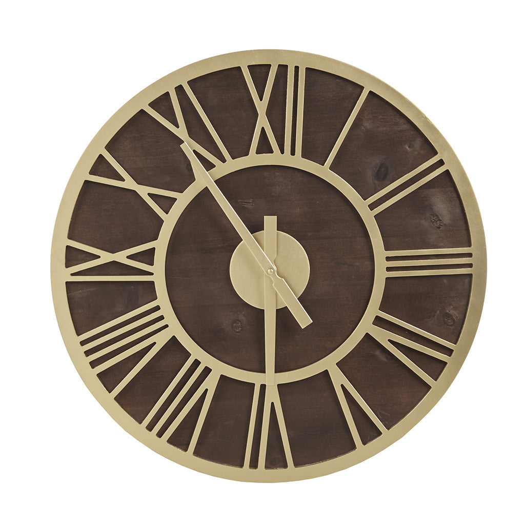 23.6" Wood Wall Clock Brown Gold Mdf