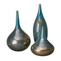 Blue And Bronze Decorative Glass Vases 3 Piece Set Blue Metal Glass