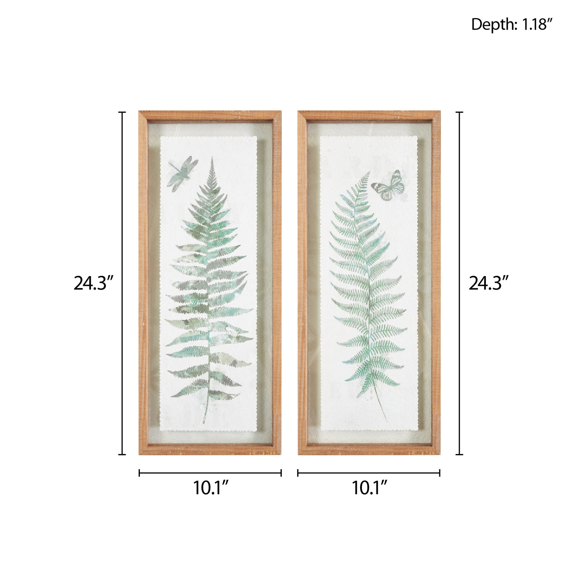 Fern 2 Piece Framed Glass Wall Art Set Natural Wood