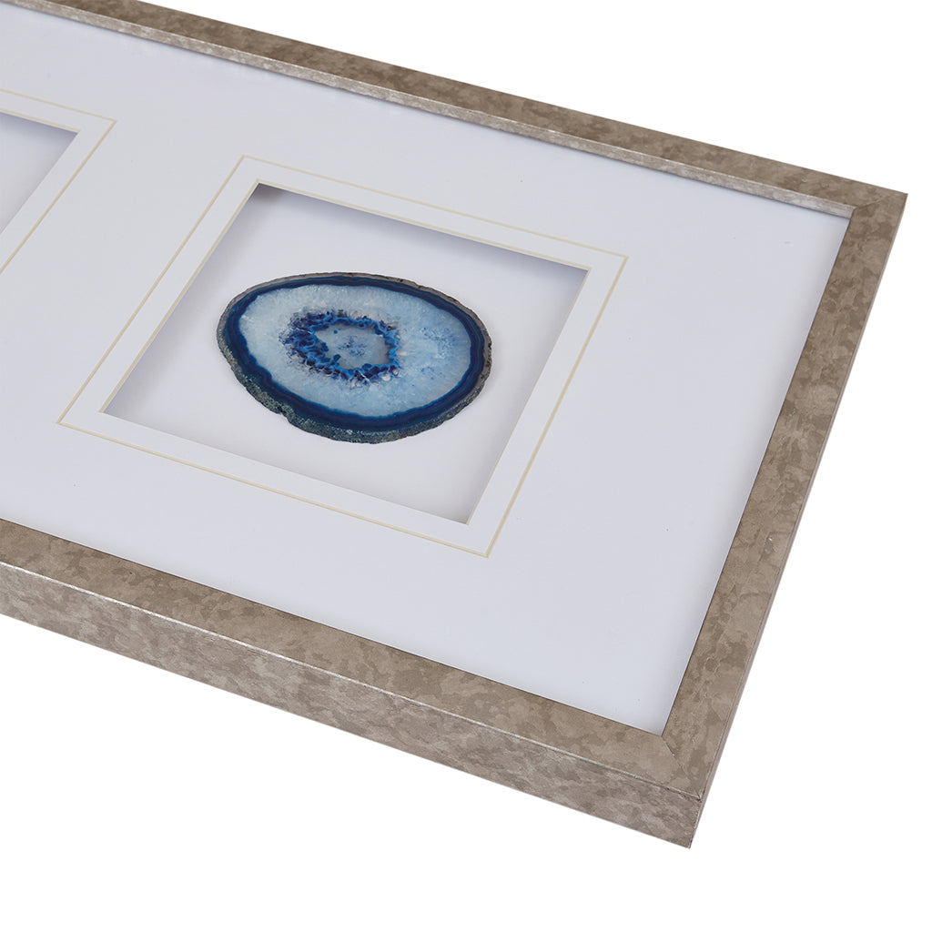 Real Stone Framed Glass And Double Matted Wall Art Blue Wood