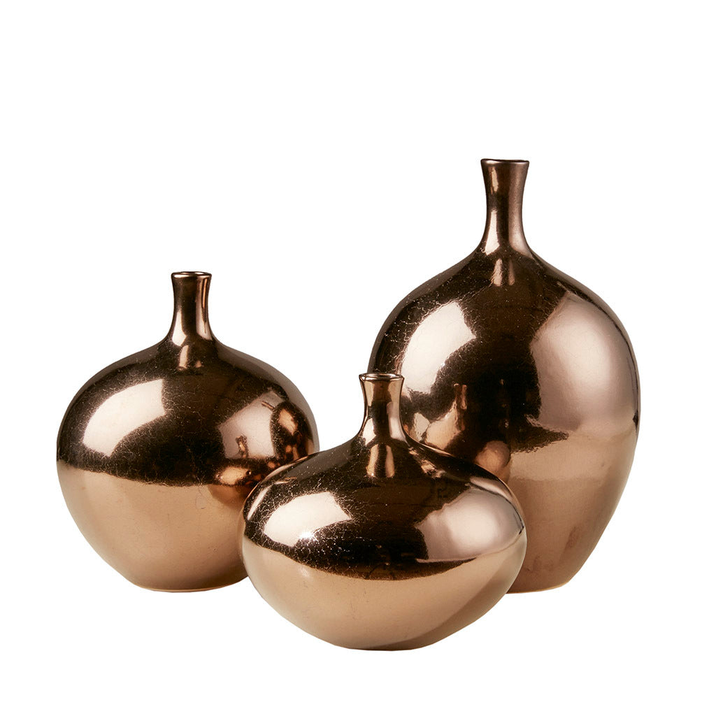 Mirrored Ceramic Decorative Vases 3 Piece Set Bronze Ceramic