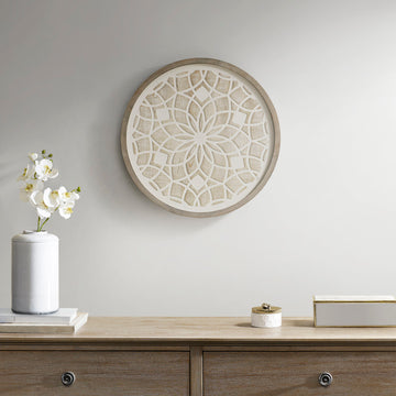 Round Two Tone Medallion Wall Decor Natural White Mdf