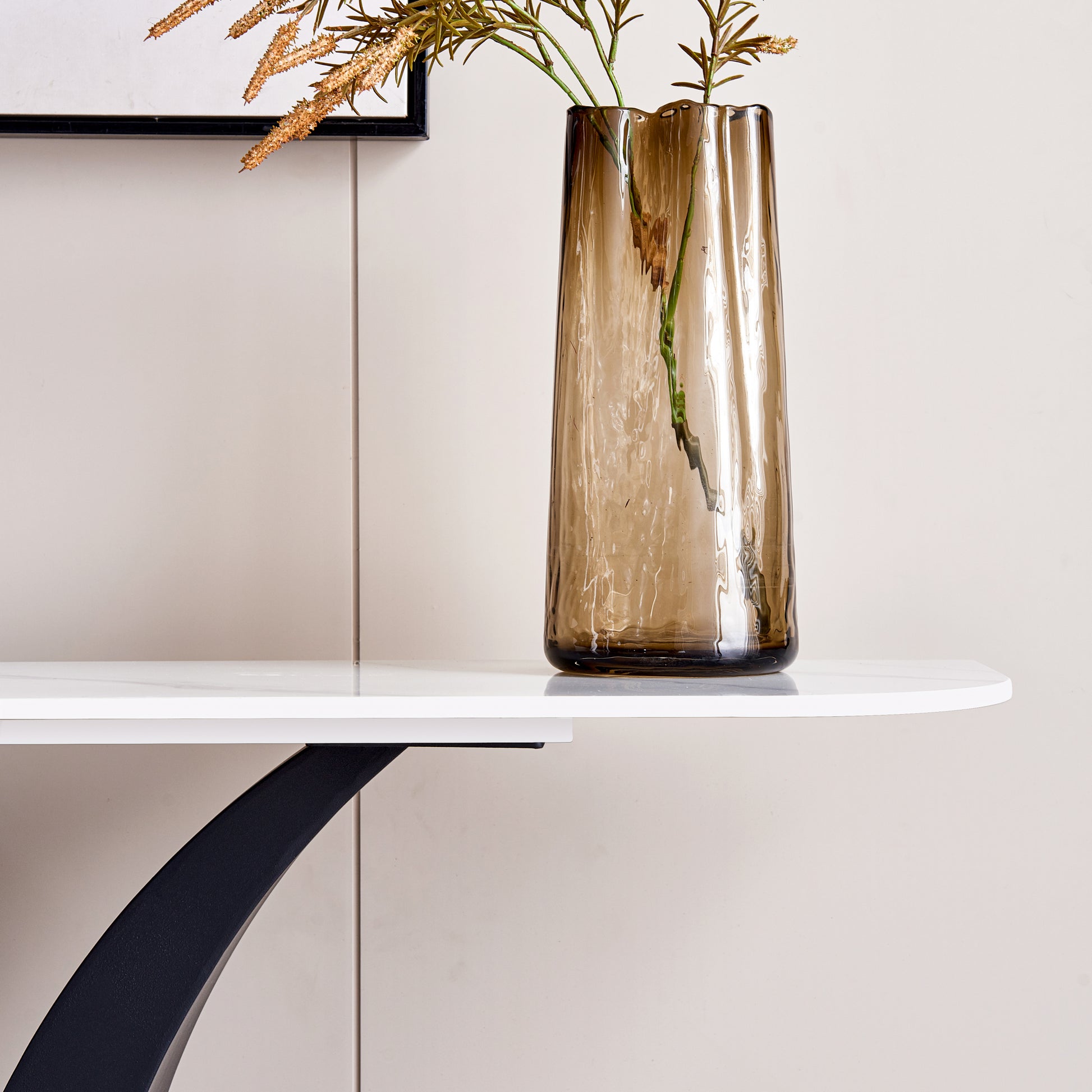 Modern Console Table, Exquisite Shape Design, Metal Frame With Adjustable Foot Pads For Entrance, Corridor, Living Room & Office. Black Black Steel