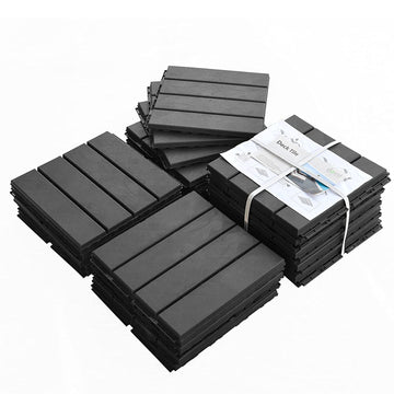 Patio Interlocking Deck Tiles, 12"X12" Square Composite Decking Tiles, Four Slat Plastic Outdoor Flooring Tile All Weather For Balcony Porch Backyard, Dark Grey, Pack Of 36 Grey Plastic