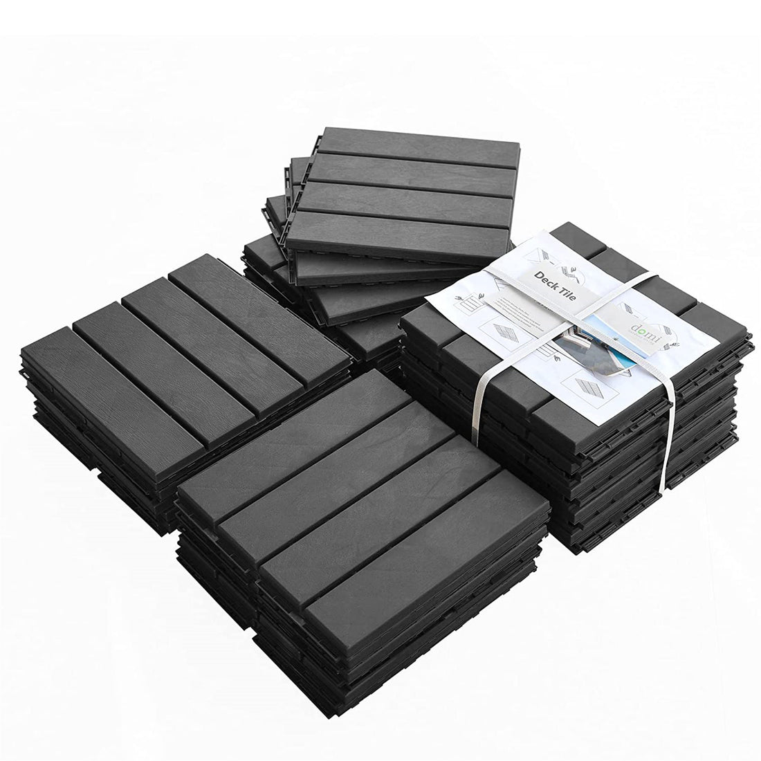 Patio Interlocking Deck Tiles, 12"X12" Square Composite Decking Tiles, Four Slat Plastic Outdoor Flooring Tile All Weather For Balcony Porch Backyard, Dark Gray, Pack Of 9 Dark Gray Plastic
