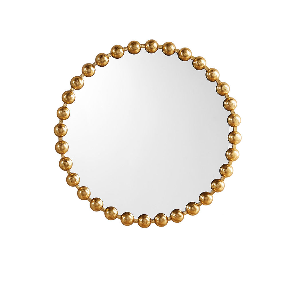 Beaded Round Wall Mirror 27"D Gold Mdf