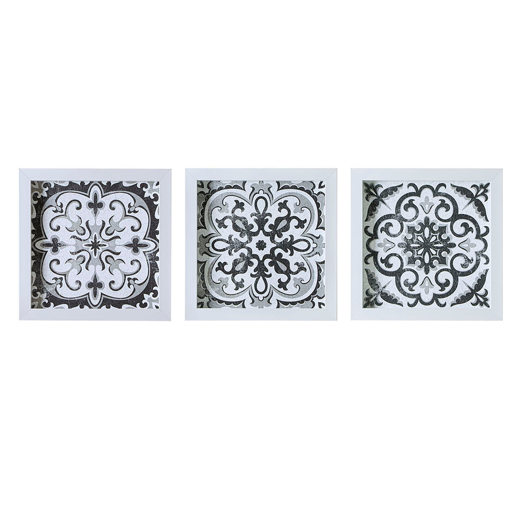 Distressed Black And White Medallion Tile 3 Piece Wall Decor Set White Black Mdf