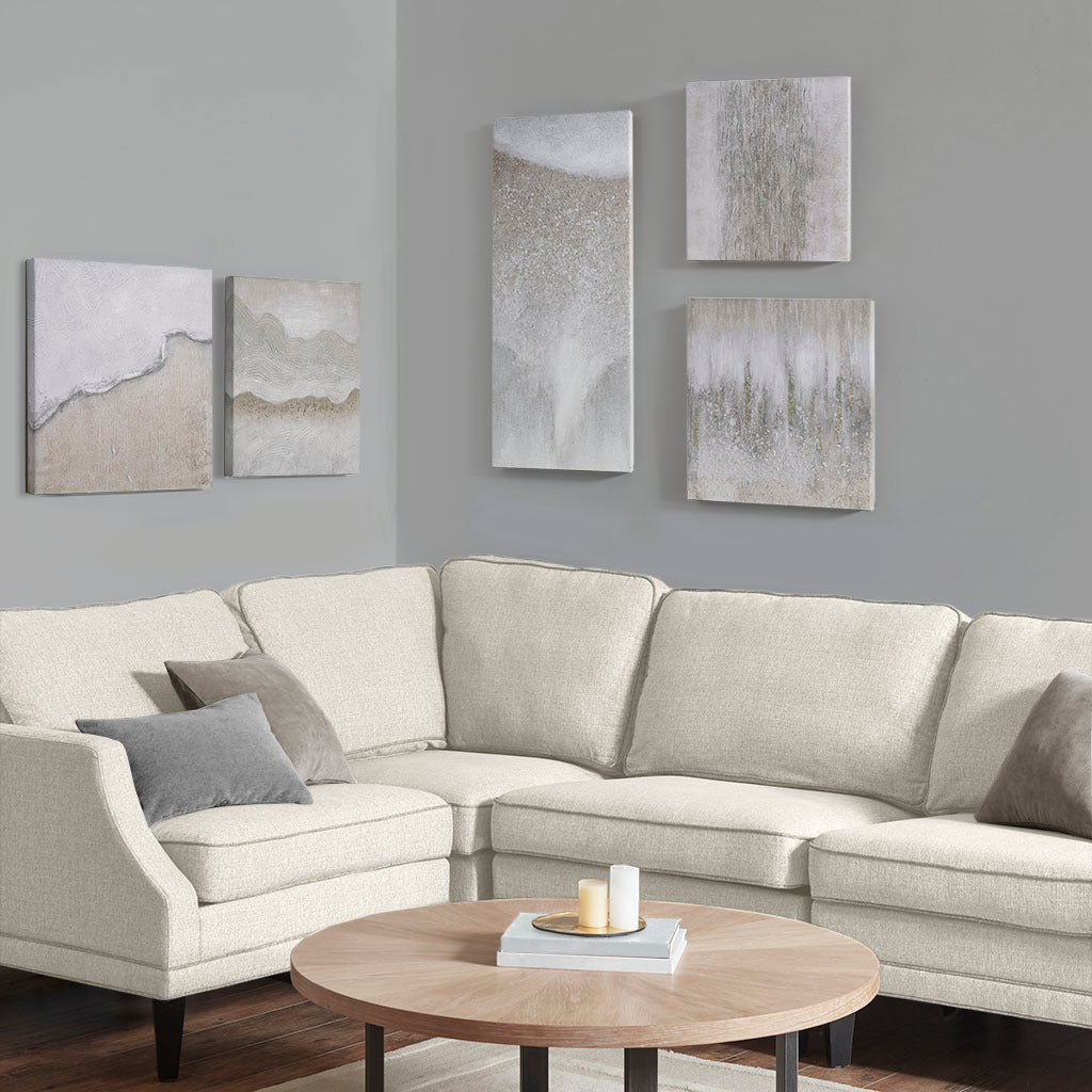 Hand Embellished Abstract 5 Piece Gallery Canvas Wall Art Set Neutral Mdf