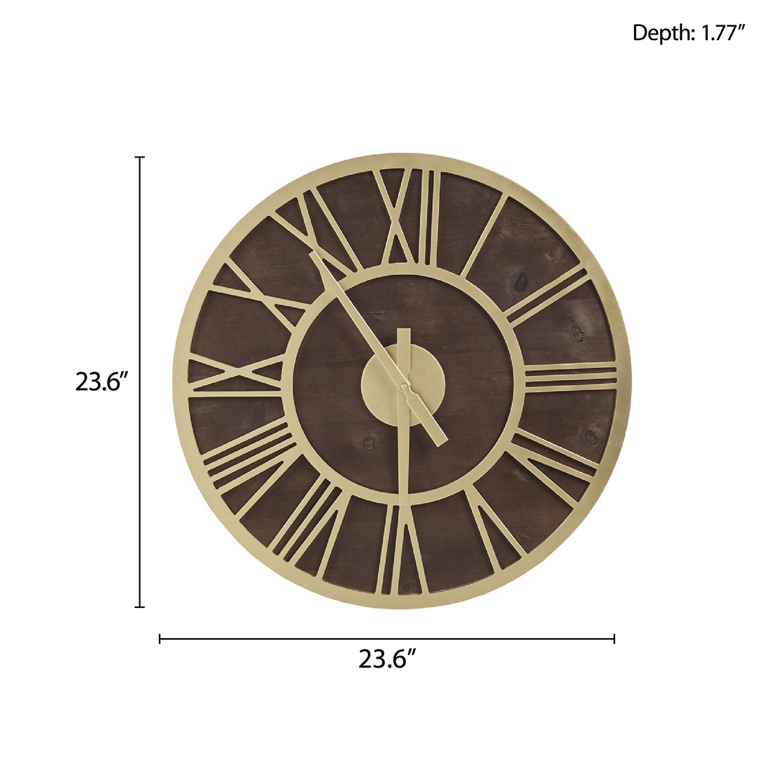 23.6" Wood Wall Clock Brown Gold Mdf