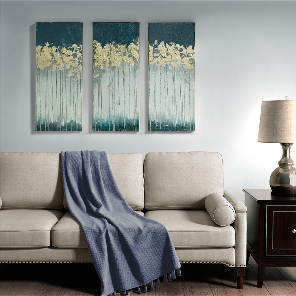 Gold Foil Abstract 3 Piece Canvas Wall Art Set Teal Mdf