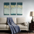 Gold Foil Abstract 3 Piece Canvas Wall Art Set Teal Mdf